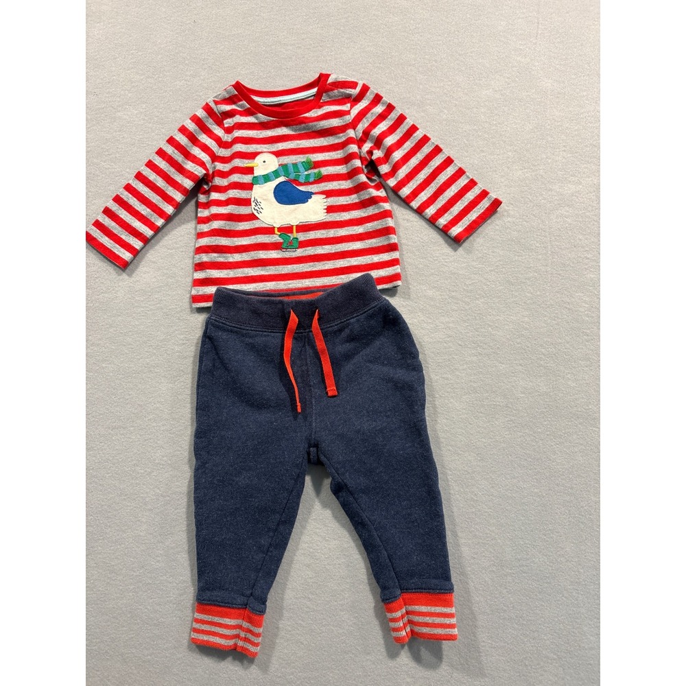 Baby Boden Seagull Stripe Top and Jogger Set Red Grey Navy 3-6 Months